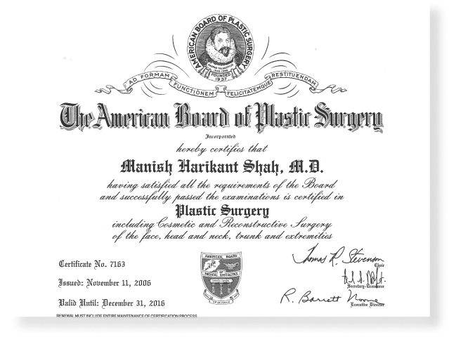 manish harikant shah american board of plastic surgery master