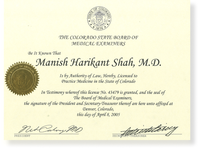 manish harikant shah colorado state board of medical examiners