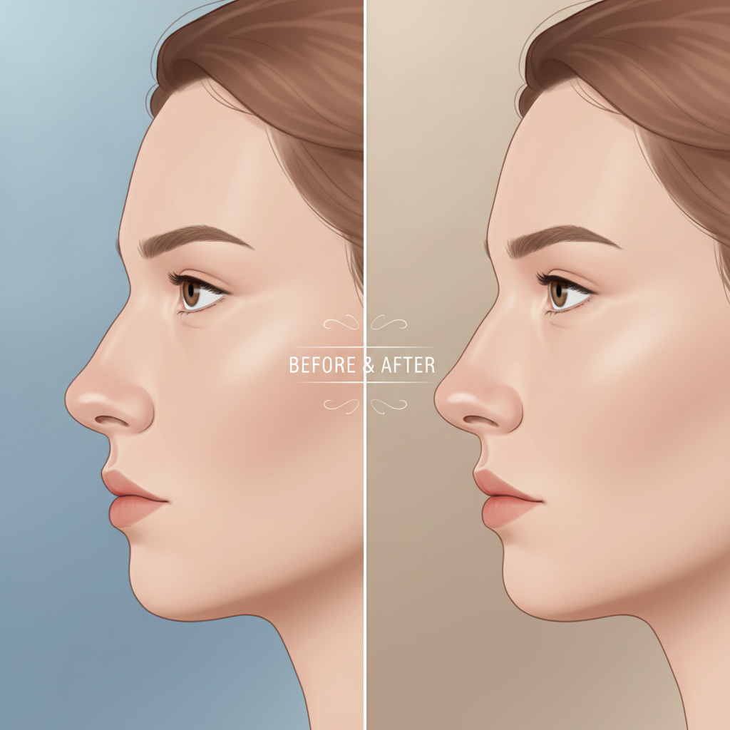 Before and after profile comparison showing rhinoplasty results and natural aging progression