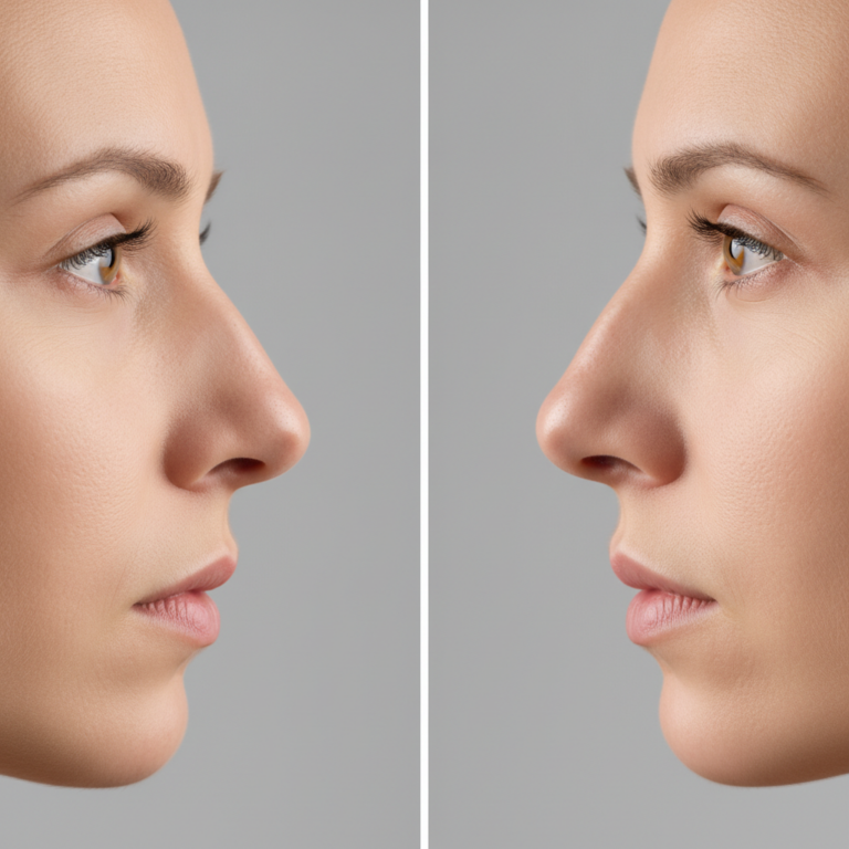 Profile comparison showing balanced nasal proportions and facial harmony